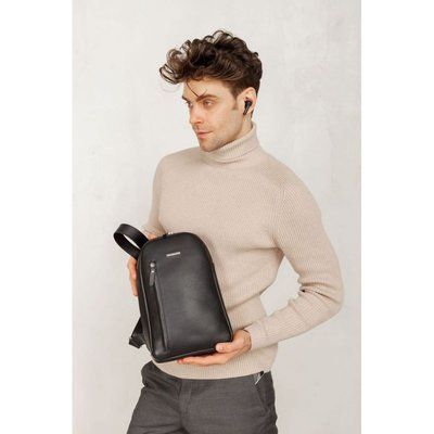 Чорний шкіряний чоловічий рюкзак на одне плече Chest Bag 30002944 фото